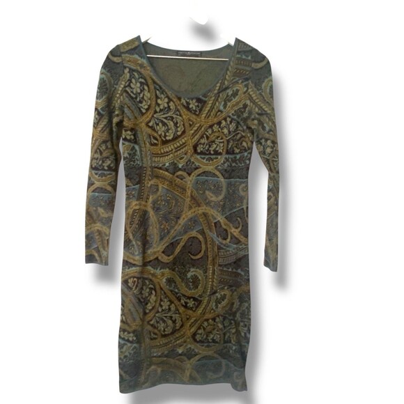 Peruvian Connection Kashmiri Pima Cotton Dress XSmall Black Turquoise Paisley - Picture 4 of 11